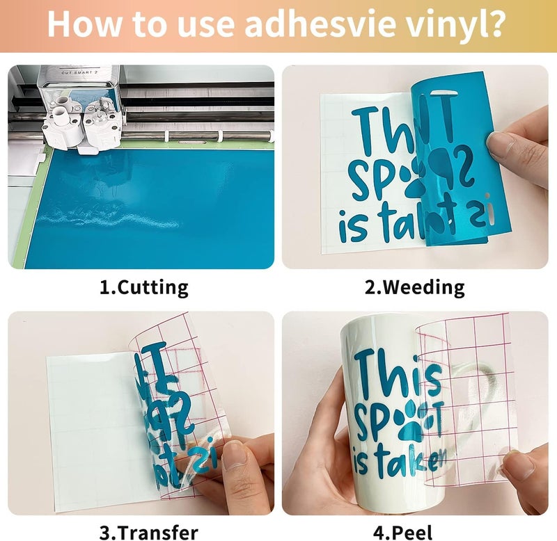 Prime Vinyl فينيل دائم، فينيل ذاتي اللصق لجميع آلات القطع 12" × 12"، 25 ورقة لتزيين المنزل، الشعار، اللافتات، رسومات النوافذ، آلة القطع - Image 4